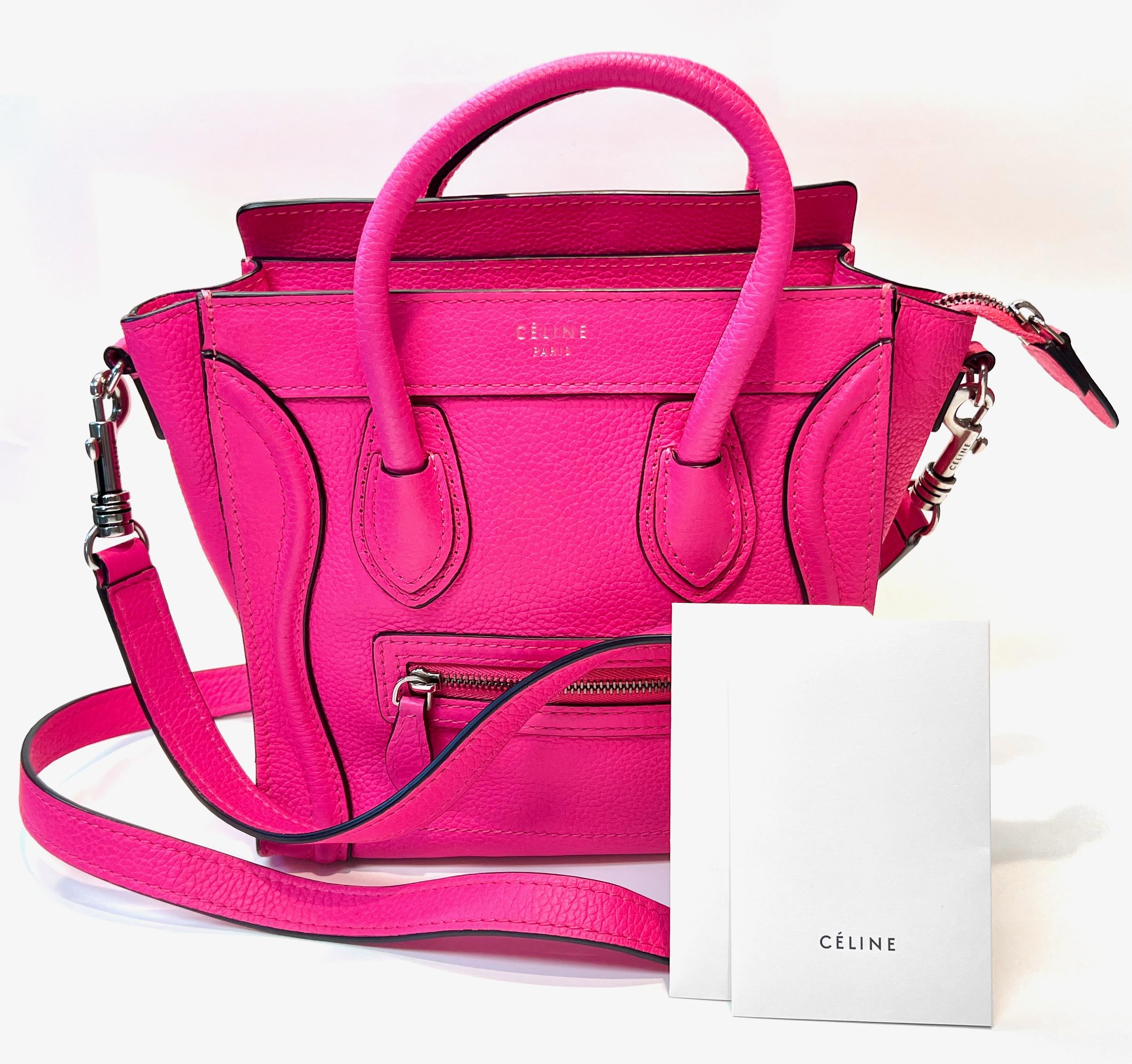 Original Celine
Hot Pink Leather Bag
Condition: Excellent
Height 10 Inches
Width 8 Inches
Dust Bag and Papers Included
