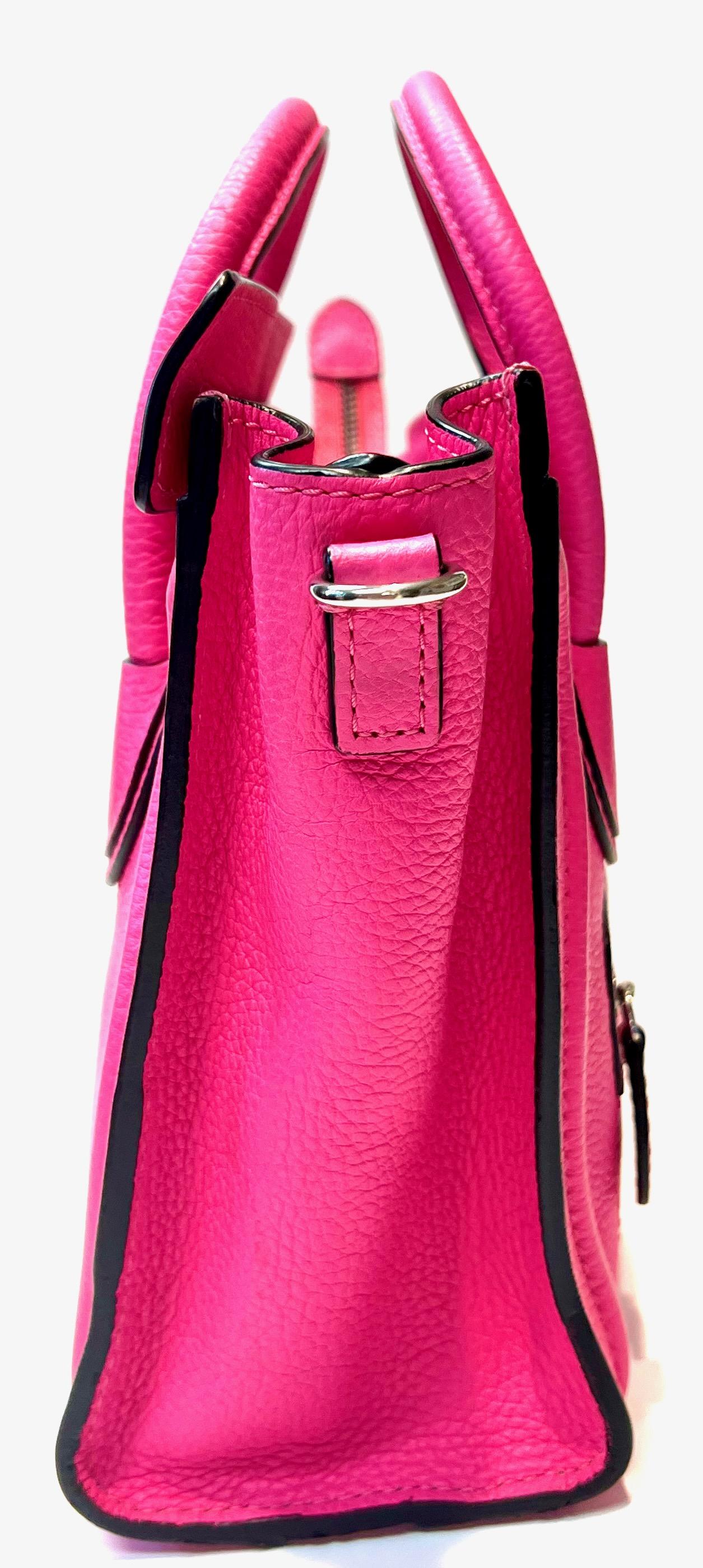 Celine Nano Luggage Bag Hot Pink Dust Bag and Papers In Excellent Condition In Carlsbad, CA