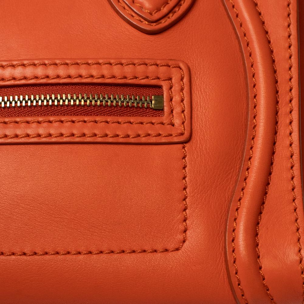 CELINE, Nano Luggage in orange leather For Sale 5