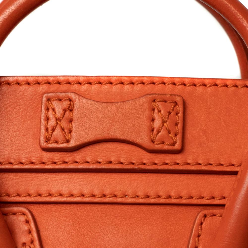 CELINE, Nano Luggage in orange leather For Sale 6