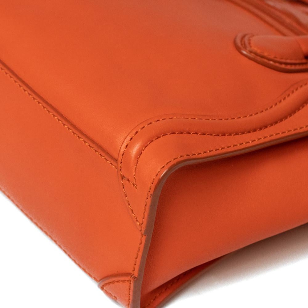 CELINE, Nano Luggage in orange leather For Sale 10