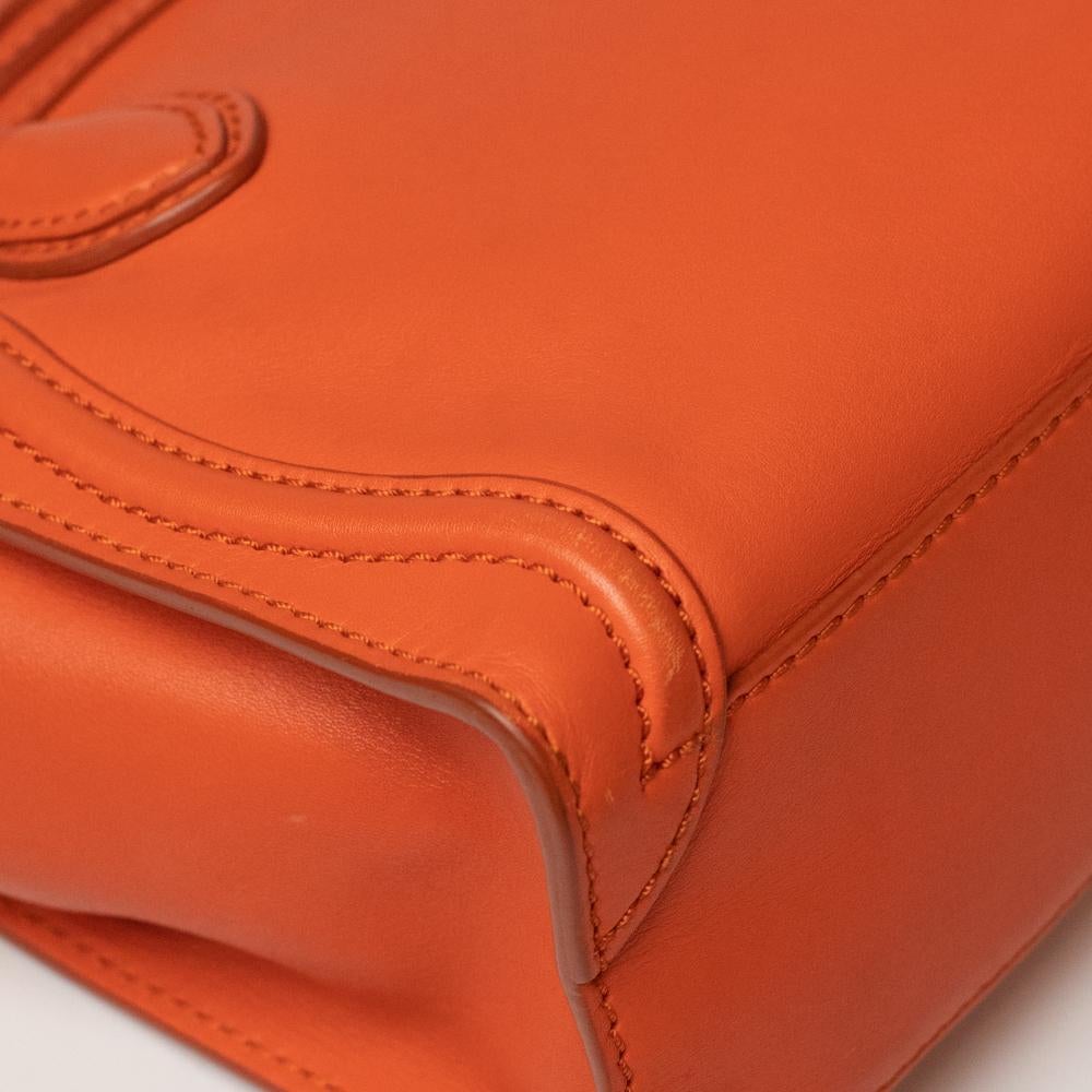 CELINE, Nano Luggage in orange leather For Sale 11