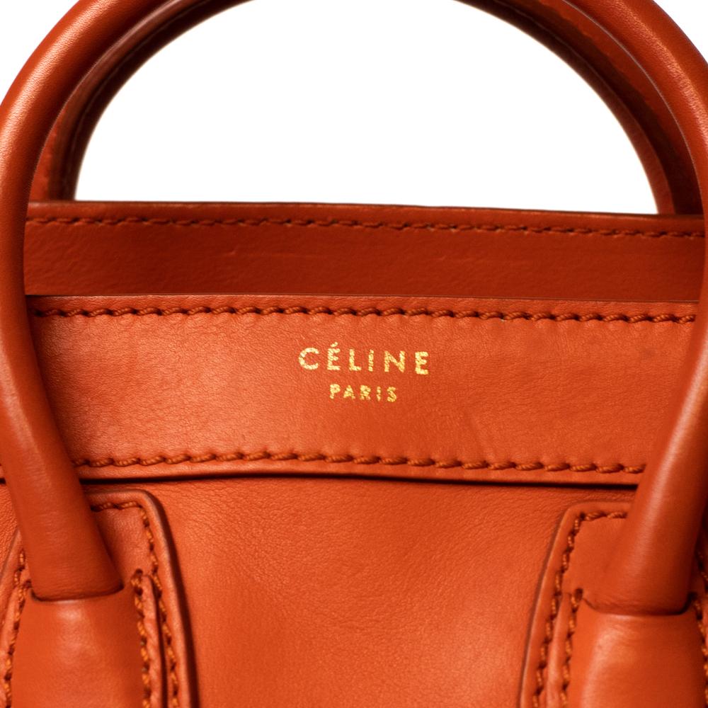 CELINE, Nano Luggage in orange leather For Sale 3