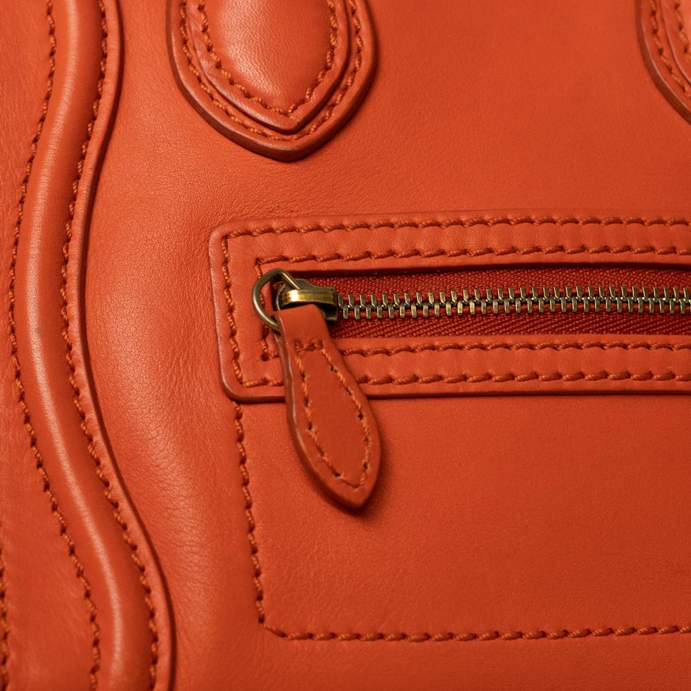 CELINE, Nano Luggage in orange leather For Sale 4