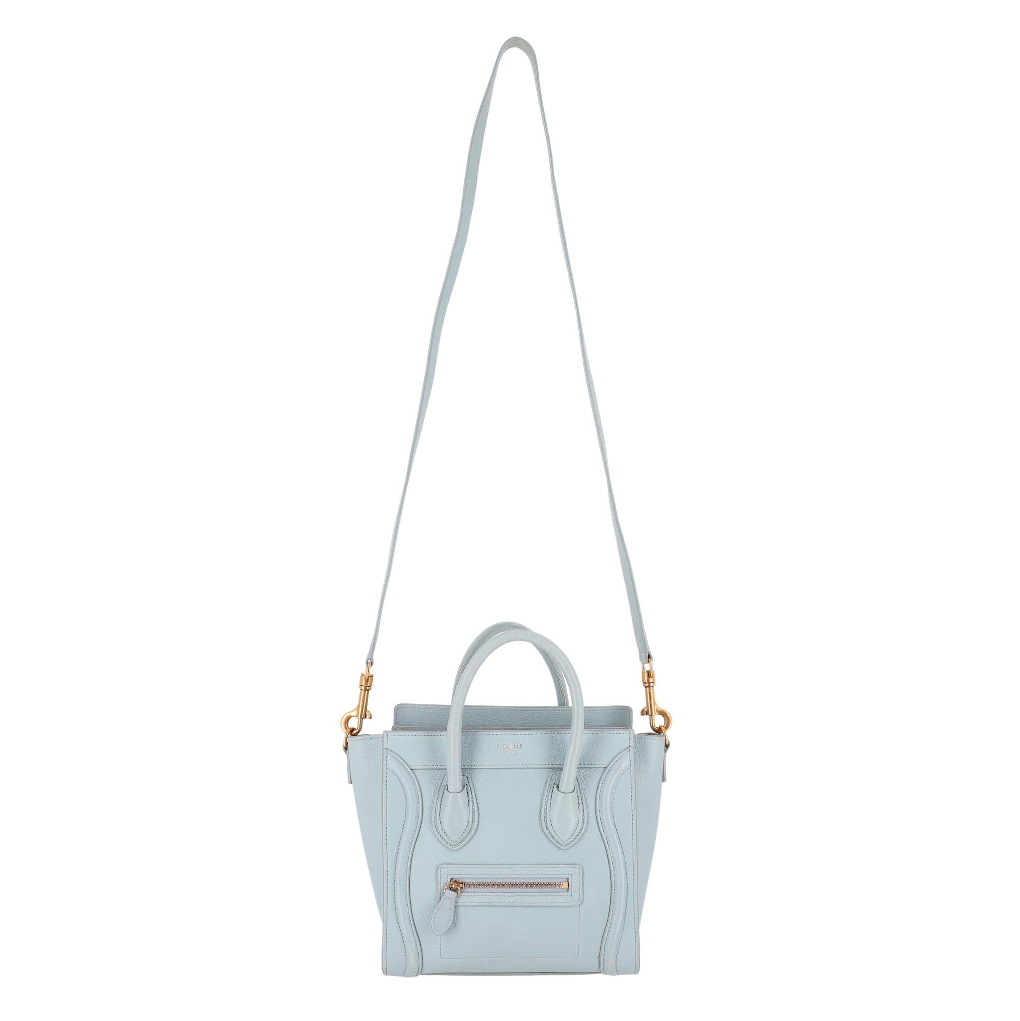 Blue Celine Nano Luggage Leather Bag For Sale