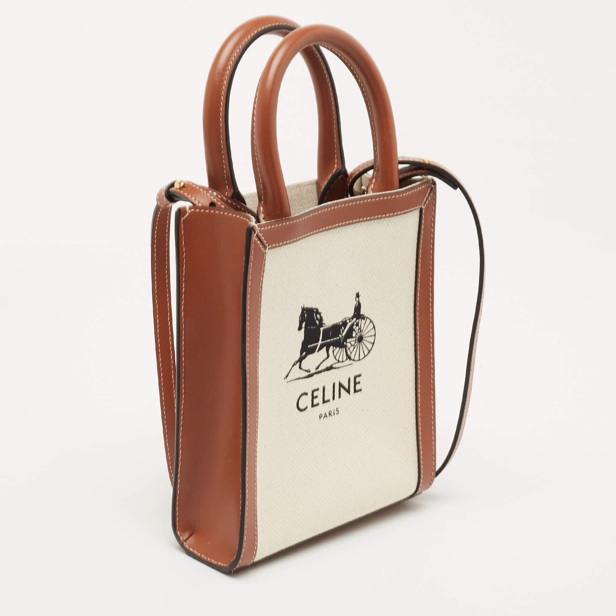 Women's Celine Natural/Brown Sulky Print Canvas and Leather Mini Vertical Cabas Tote