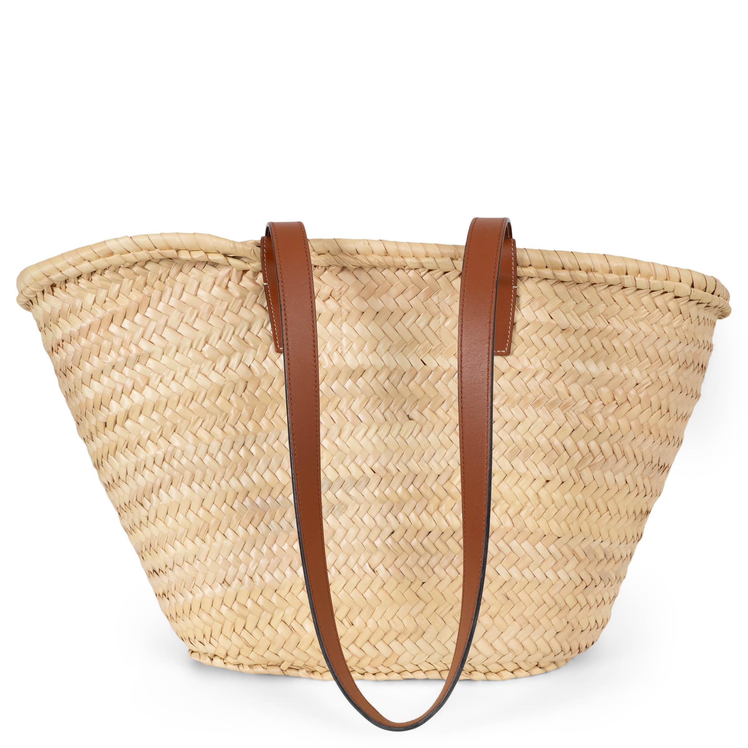 Beige Celine sac à main CLASSIC PANIER MEDIUM en feuilles de palmier naturelles en vente