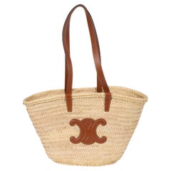 CELINE natural palm leaf CLASSIC PANIER MEDIUM Tote Bag