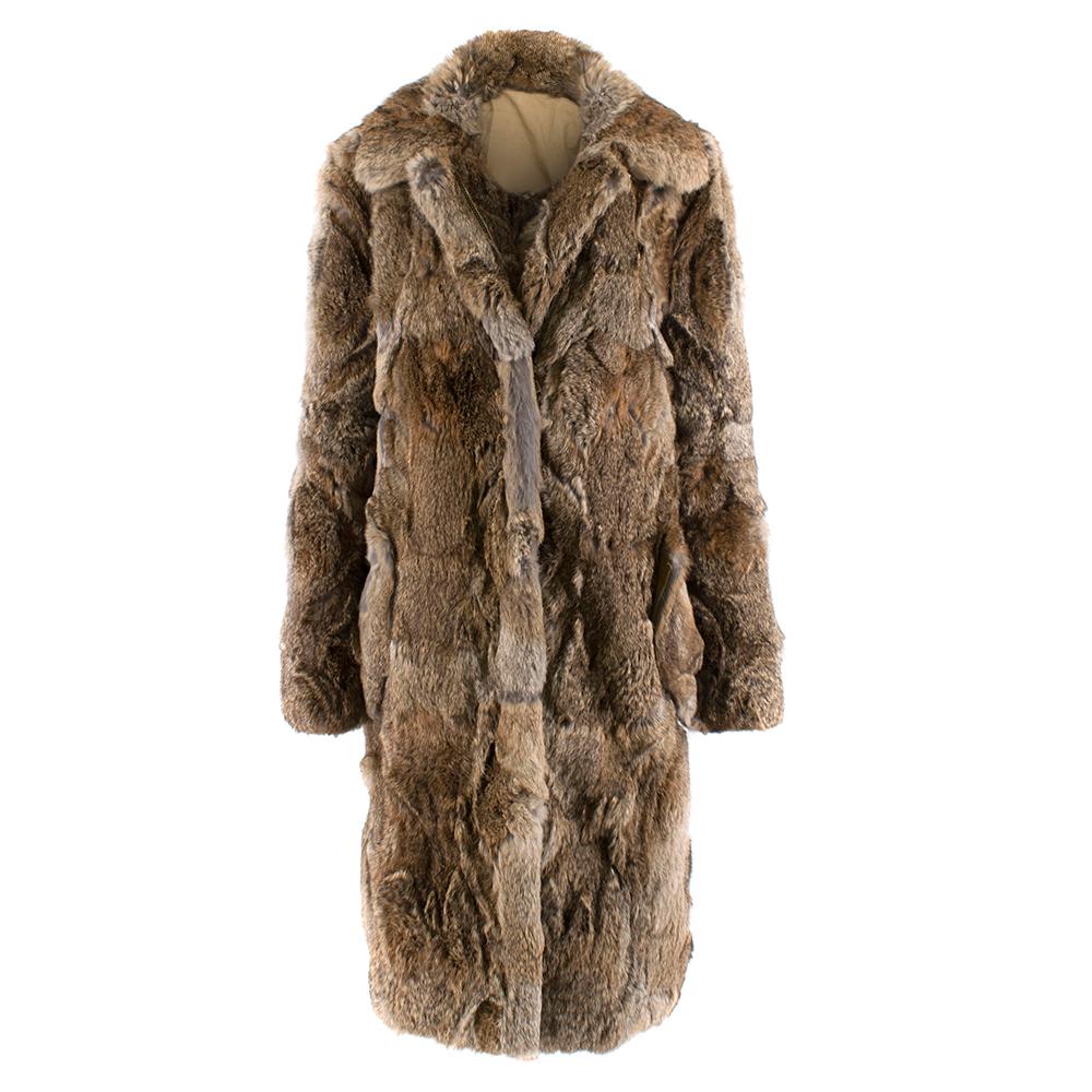 Celine Natural Rabbit Fur Longline Coat

- two slip side pockets
- Zip fastening in silver metallic - concealed
- Cotton Semi lining
- Long sleeves with a chunky collar
- Mixed colours of natural rabbit fur panels
-Below the knee