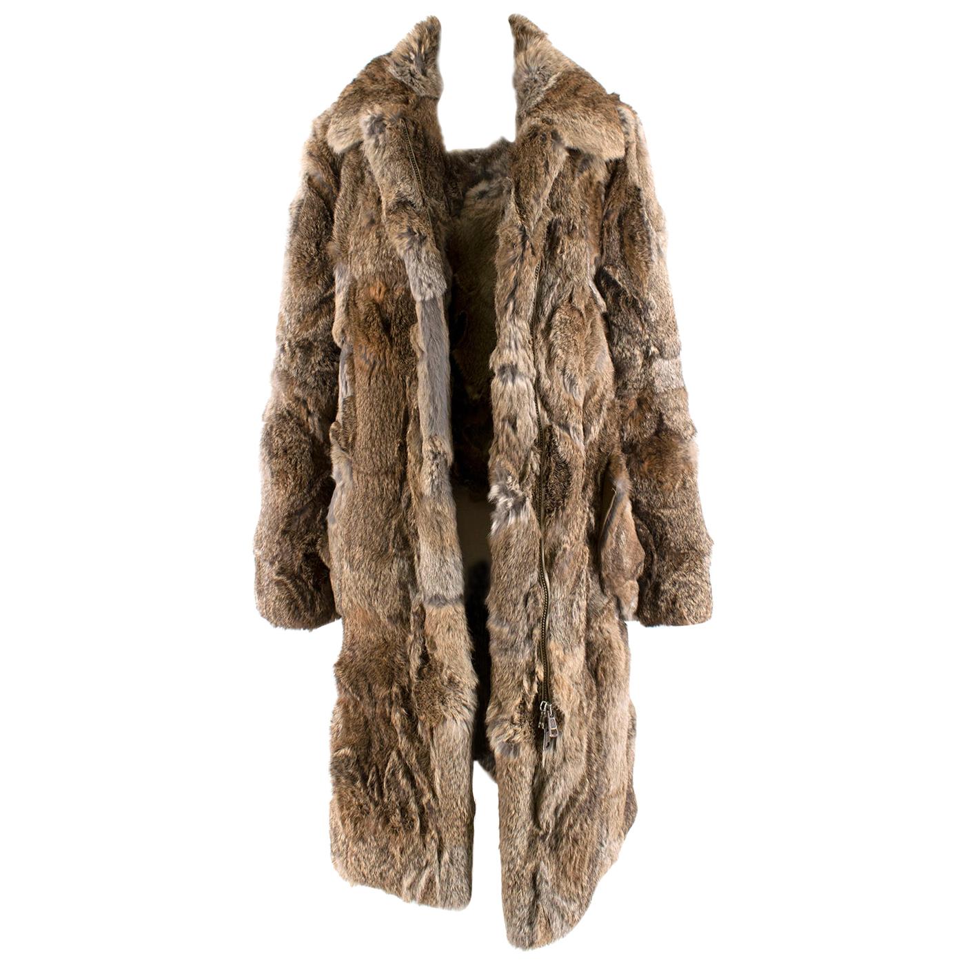 Celine Natural Rabbit Fur Longline Coat - Size US 10