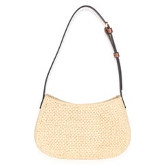 Celine Natural Raffia Calfskin Triomphe Medium Tilly Shoulder Bag