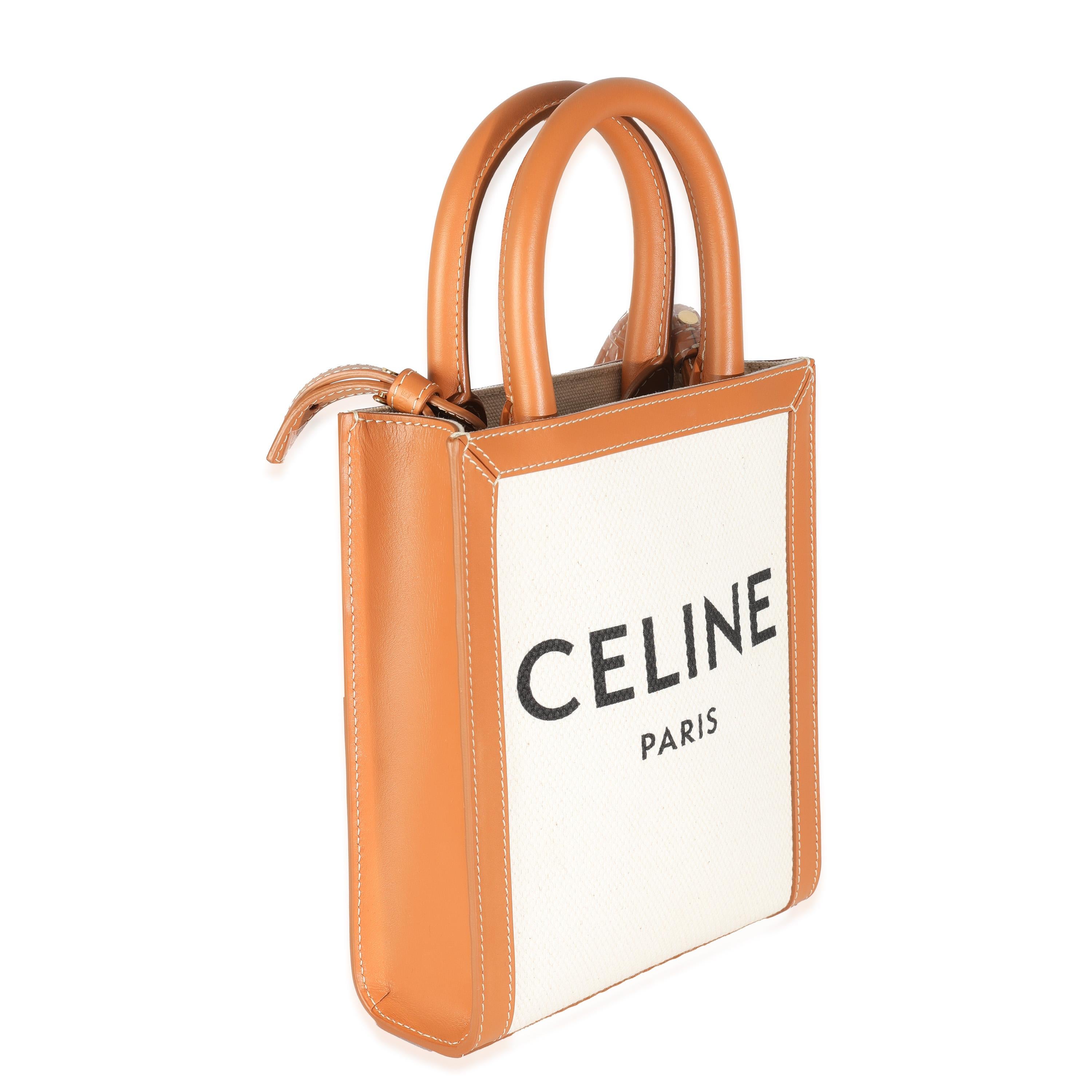 White Celine Natural Tan Canvas Calfskin Mini Vertical Cabas Bag For Sale