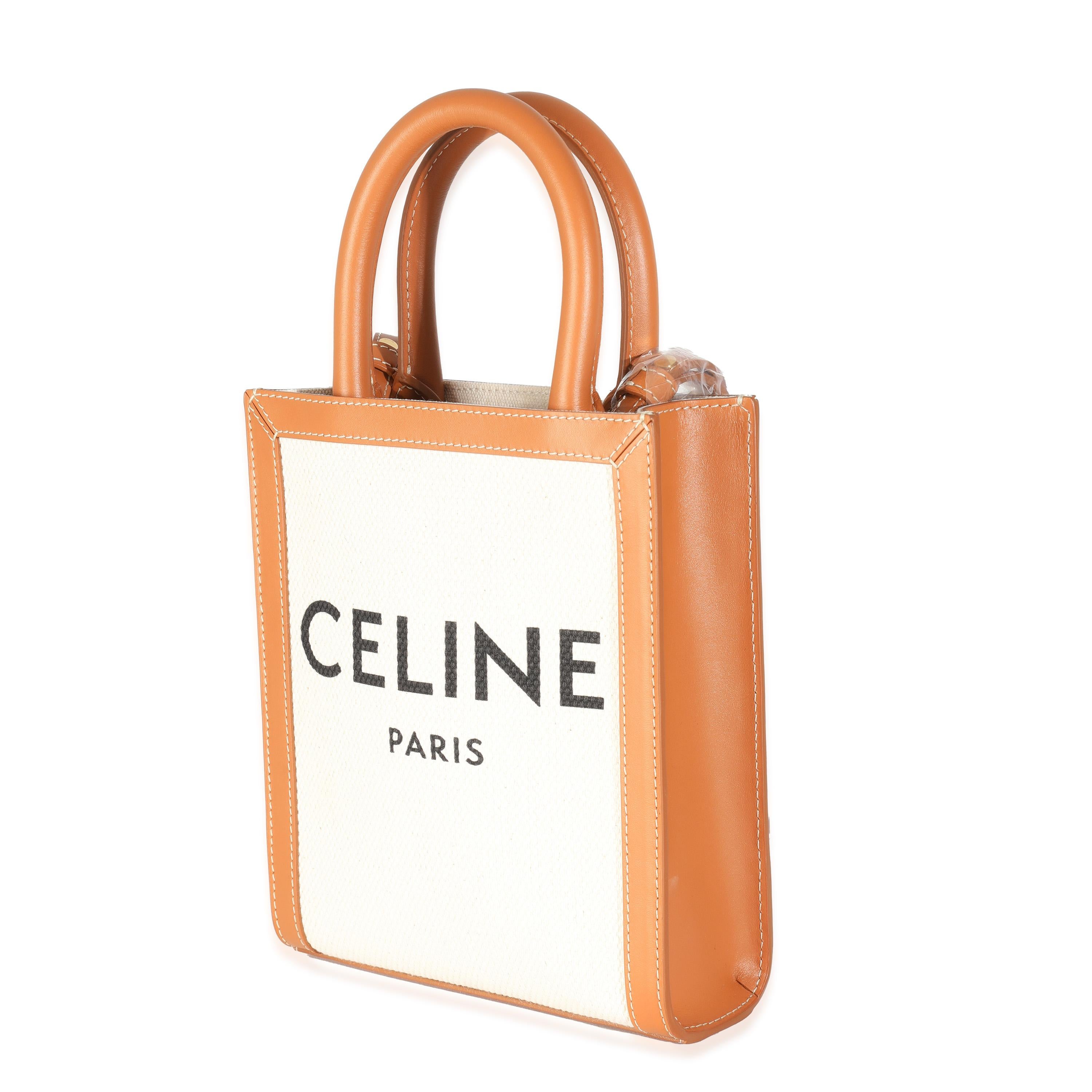 Celine Natural Tan Canvas Calfskin Mini Vertical Cabas Bag In Excellent Condition For Sale In New York, NY