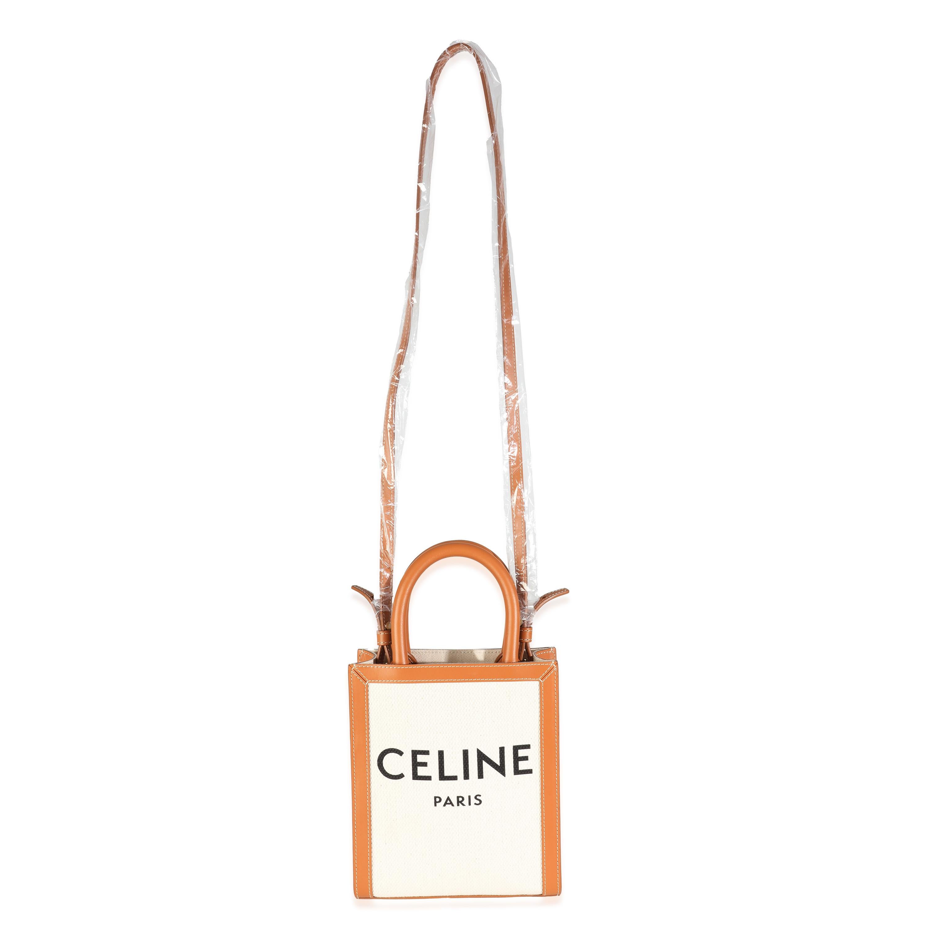 Celine Natural Tan Canvas Calfskin Mini Vertical Cabas Bag For Sale 1