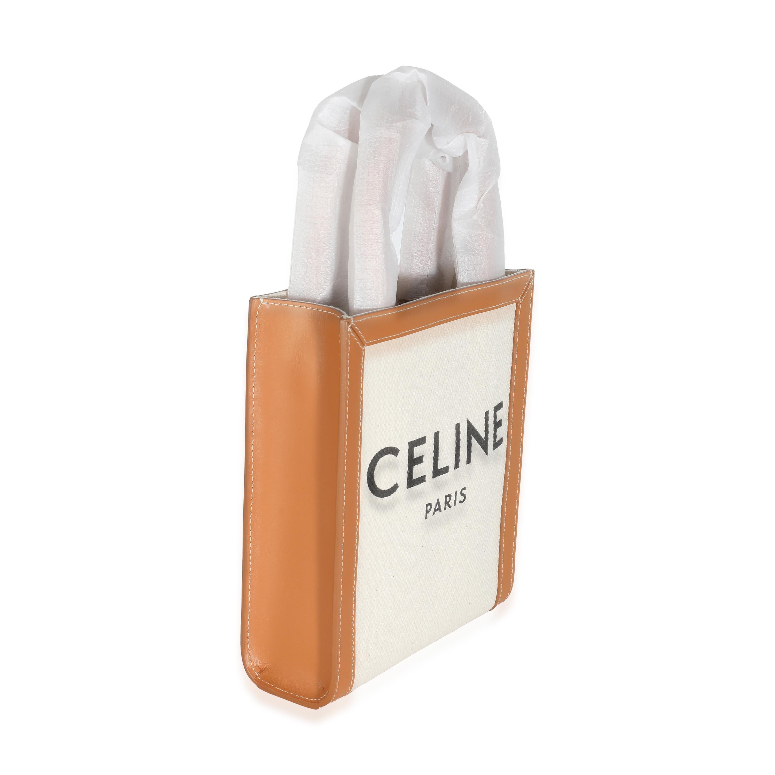 Beige Celine Natural Tan Canvas Calfskin Mini Vertical Cabas For Sale