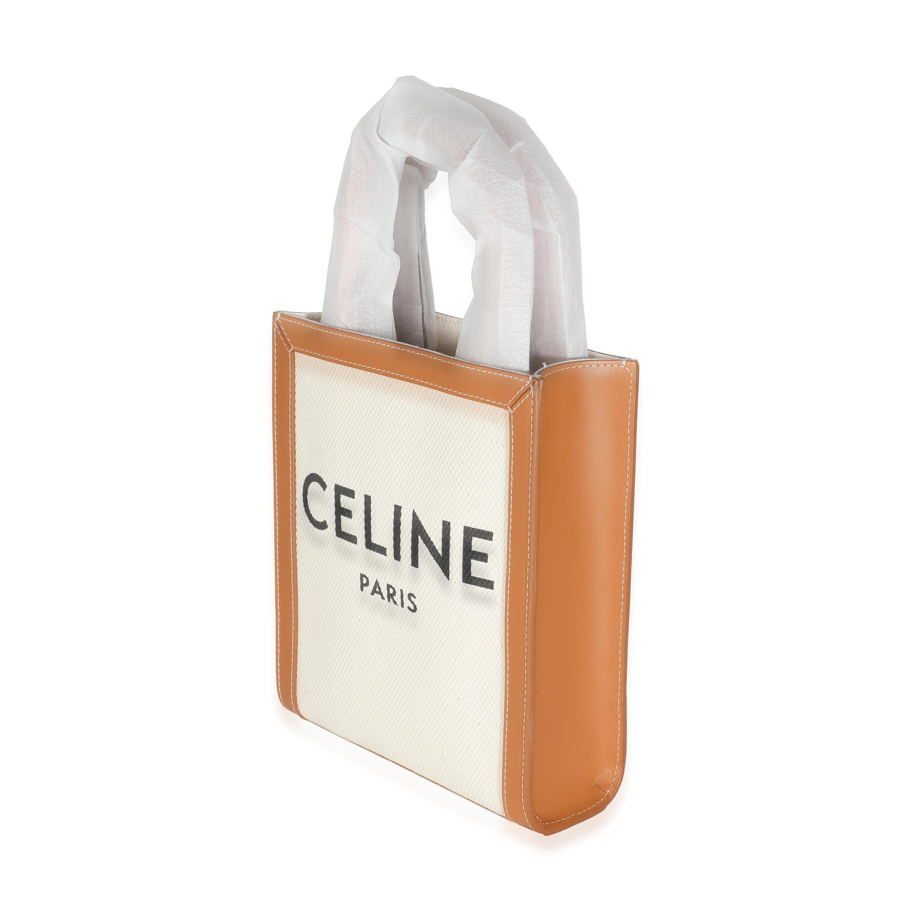 Celine Natural Tan Canvas Calfskin Mini Vertical Cabas In Excellent Condition For Sale In New York, NY