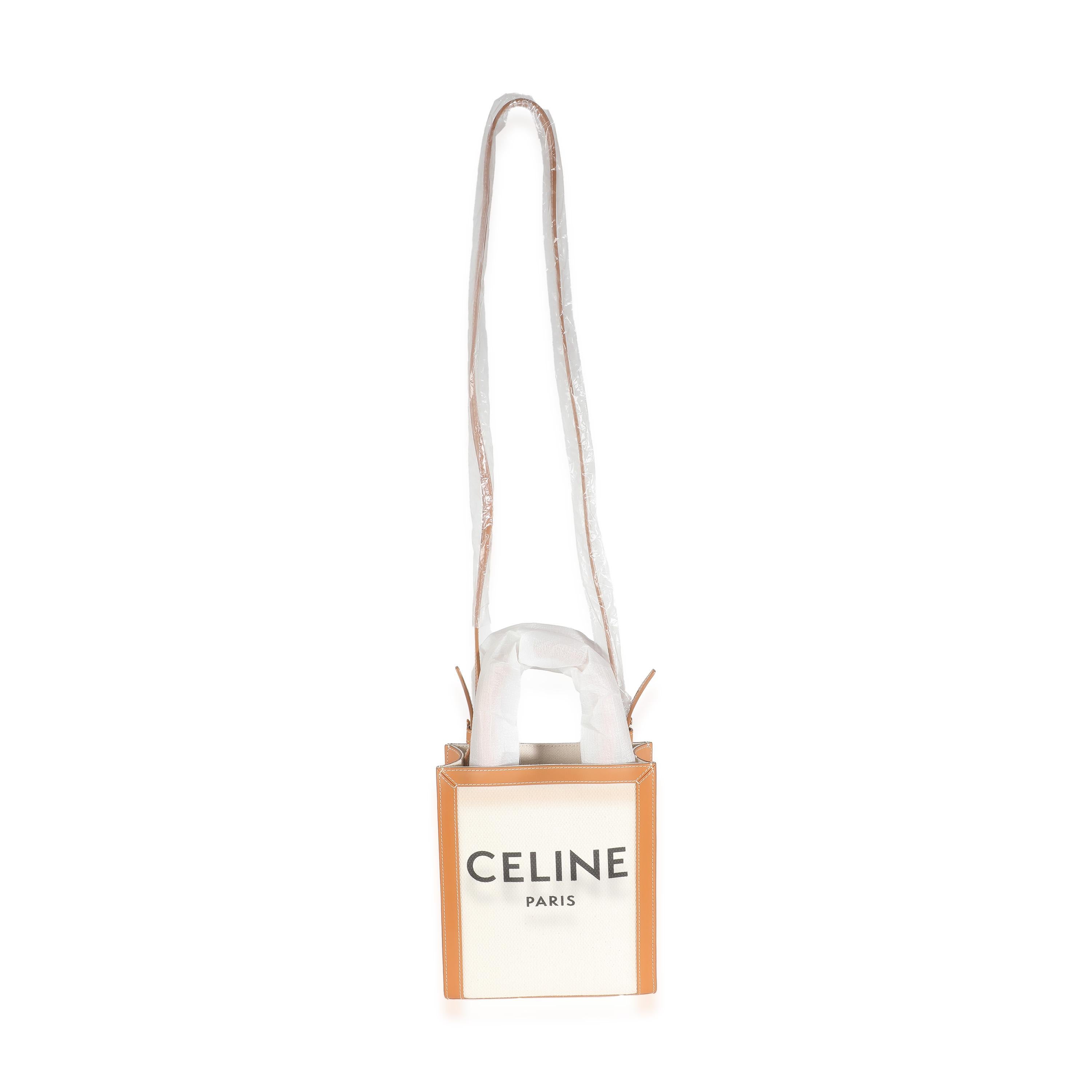 Celine Natural Tan Canvas Calfskin Mini Vertical Cabas For Sale 1