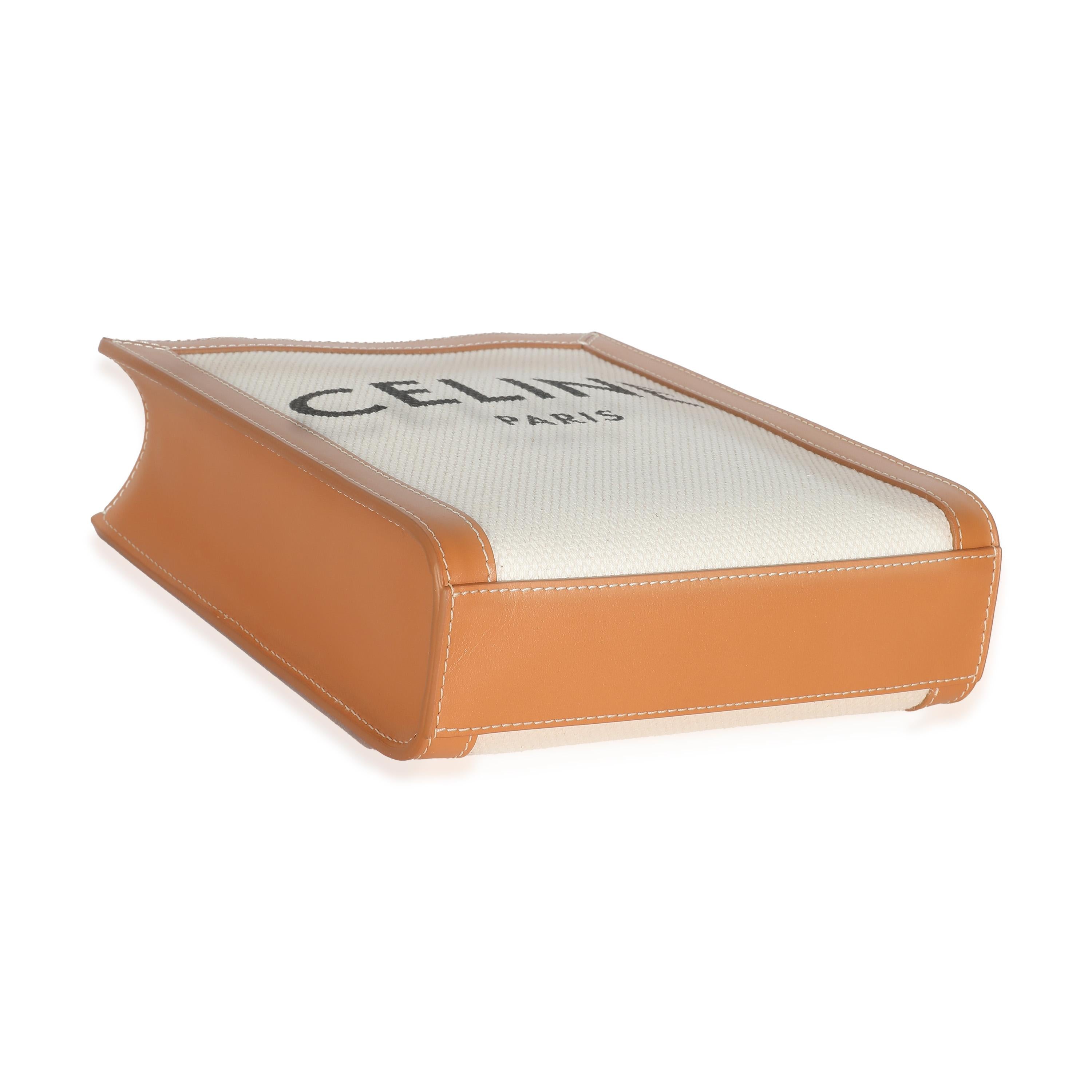 Celine Natural Tan Canvas Calfskin Mini Vertical Cabas For Sale 2