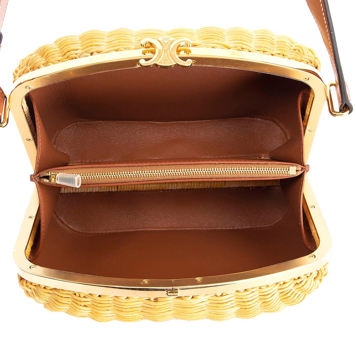 Women's CELINE natural wicker & tan brown leather 2021 LUNCH BOX Shoulder Bag
