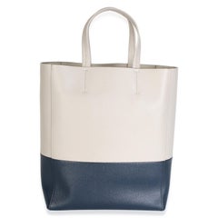 Celine Navy Beige Grained Calfskin Small Vertical Bi-Cabas Tote