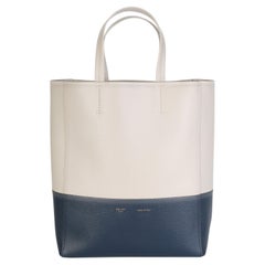 Celine Navy Beige Grained Calfskin Small Vertical Bi-Cabas Tote