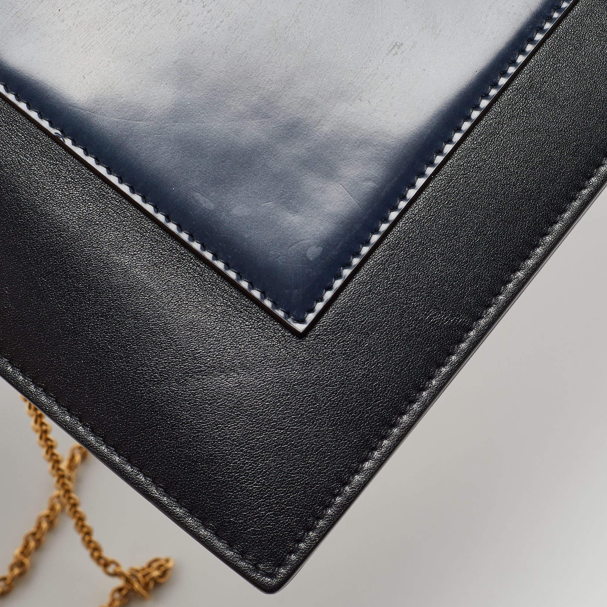 Celine Navy Blue/Black Croc Embossed and Leather Pocket Envelope Chain Clutch 9