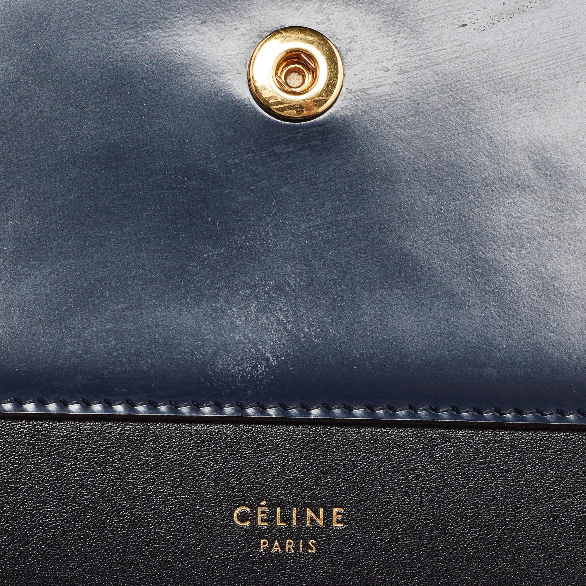 Celine Navy Blue/Black Croc Embossed and Leather Pocket Envelope Chain Clutch 10
