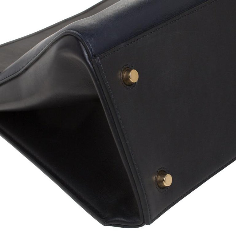 Celine Navy Blue/Black Leather Large Edge Bag at 1stDibs
