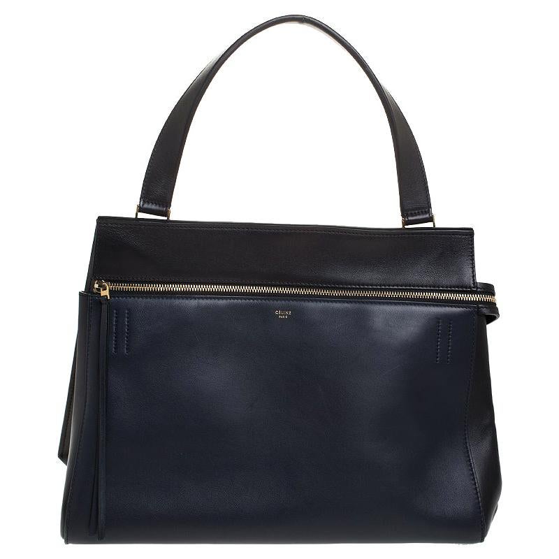 Celine Navy Blue/Black Leather Large Edge Bag