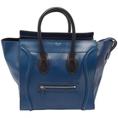 Celine Navy Blue/Black Leather Mini Luggage Tote