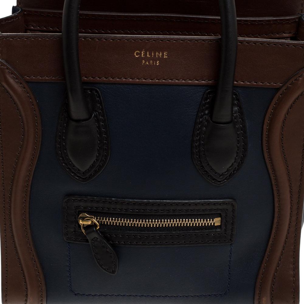 Black Celine Navy Blue/Brown Leather Nano Luggage Tote