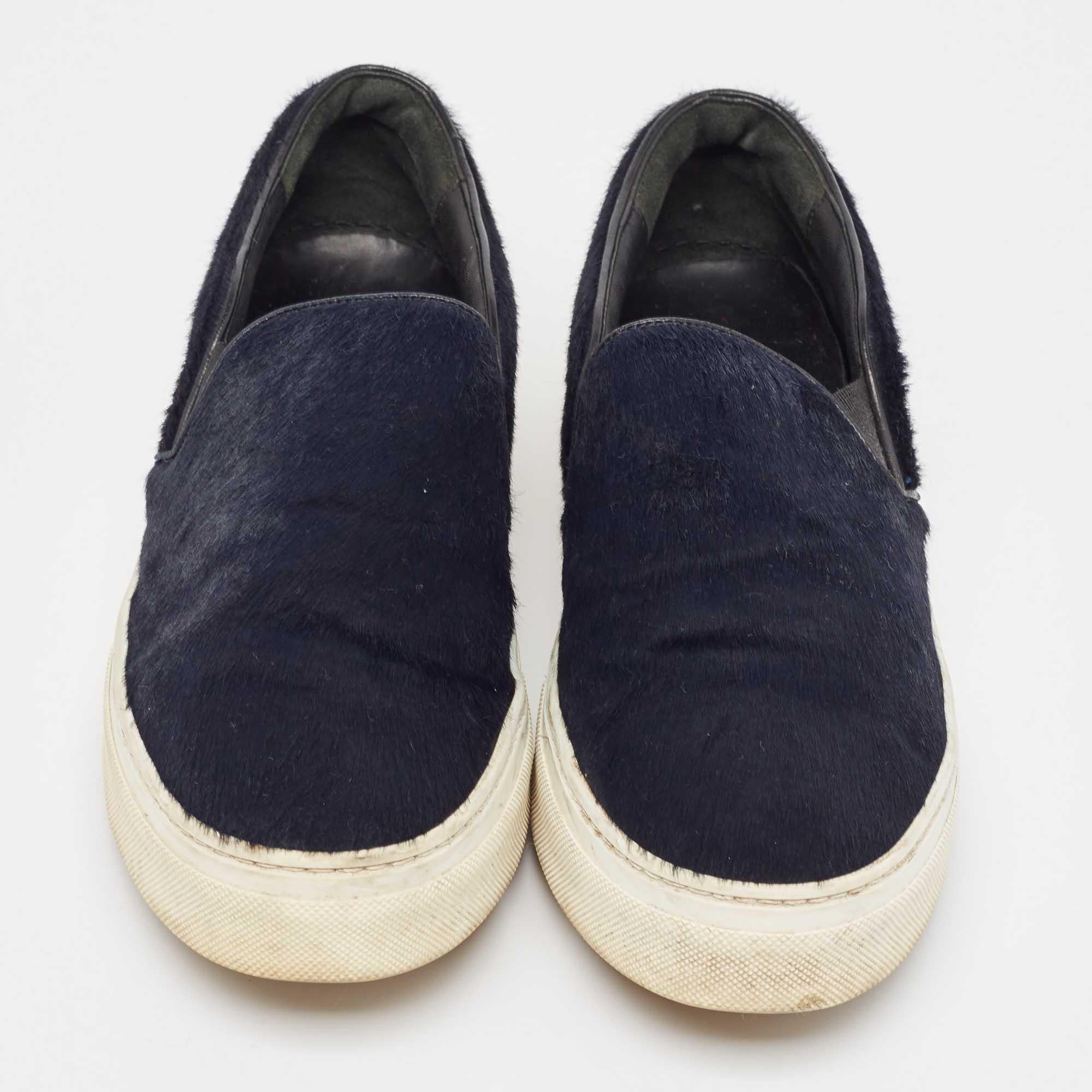 Black Celine Navy Blue Calf Hair Slip On Sneakers Size 38 For Sale
