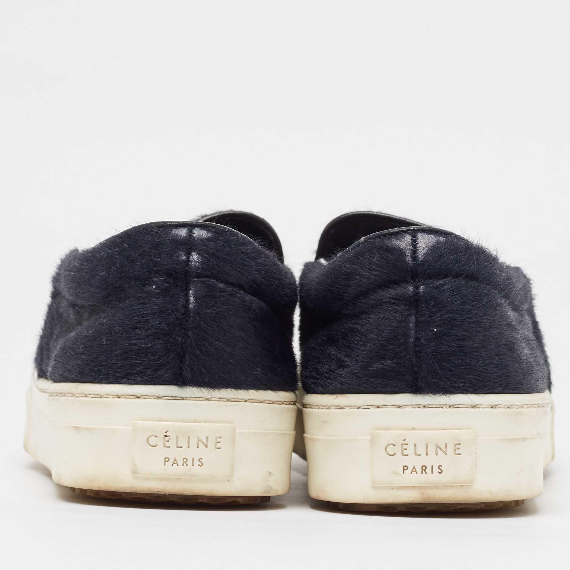 Women's Celine Navy Blue Calf Hair Slip On Sneakers Size 38 For Sale
