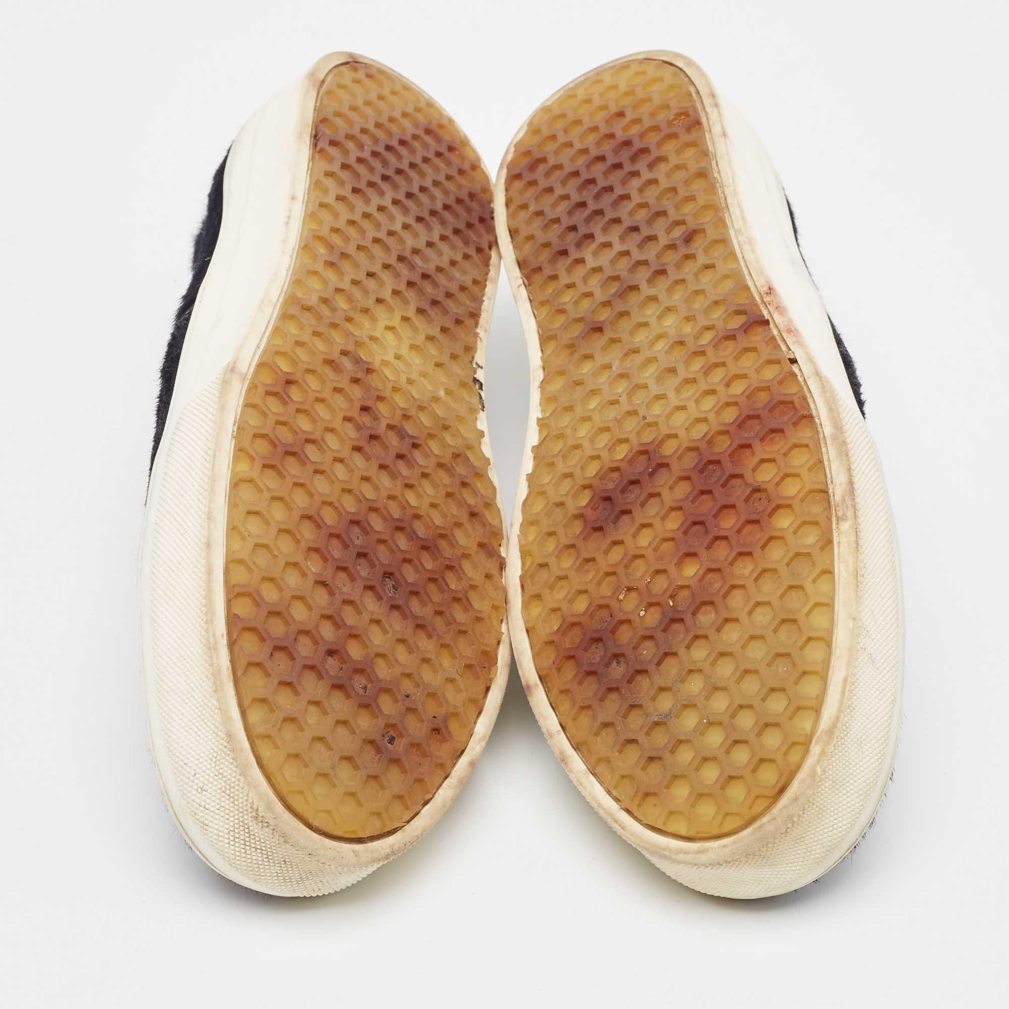Celine Navy Blue Calf Hair Slip On Sneakers Size 38 For Sale 1