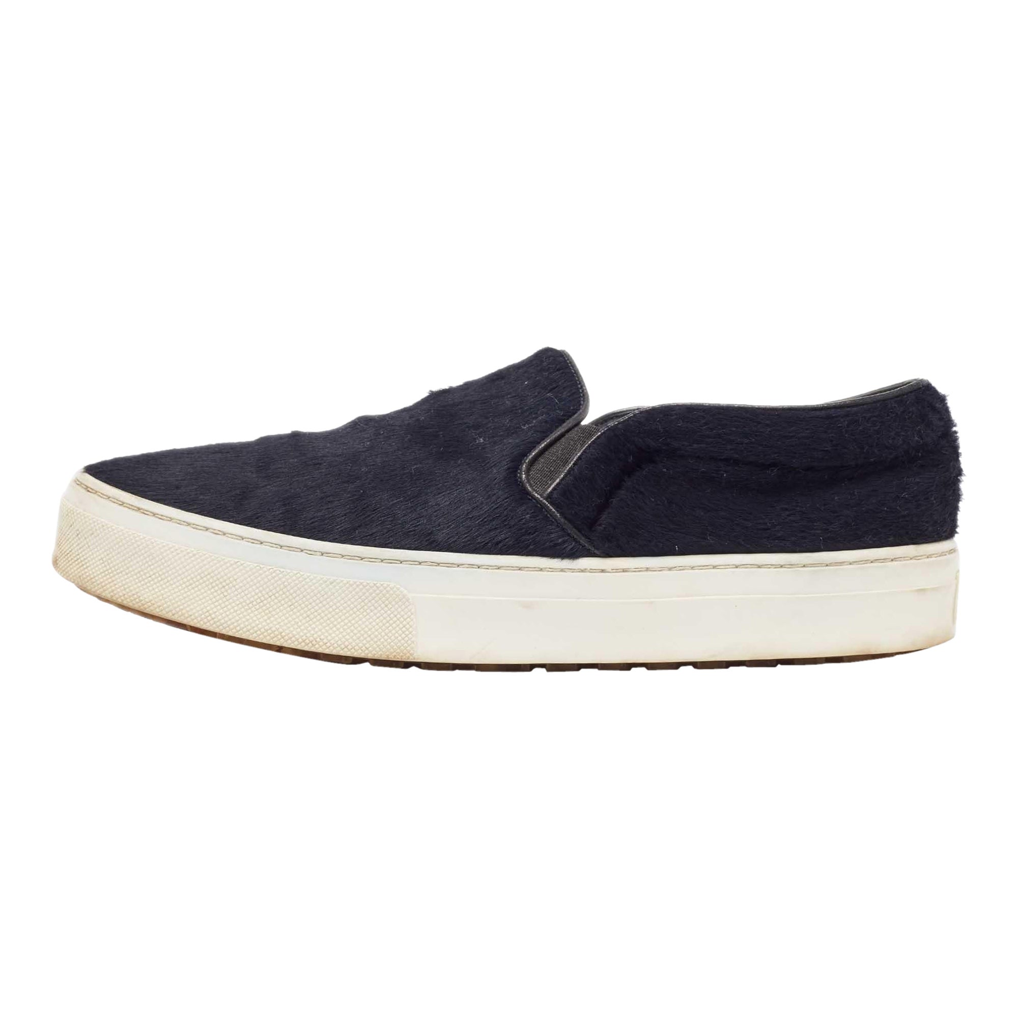 Celine Navy Blue Calf Hair Slip On Sneakers Size 38