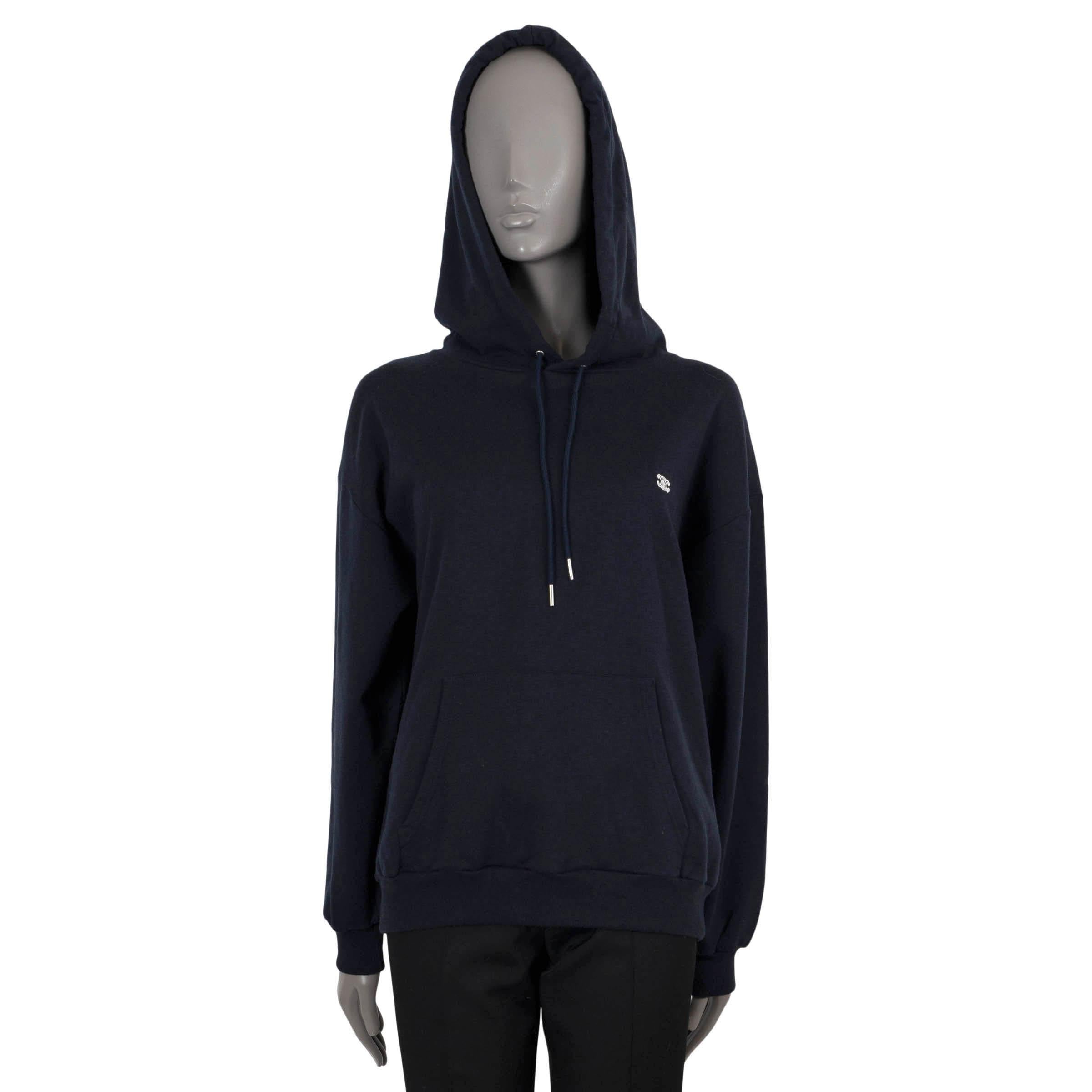 CELINE Felpa TRIOMPHE HOODIE blu navy in cotone e cashmere L In condizioni ottime in vendita a Zürich, CH