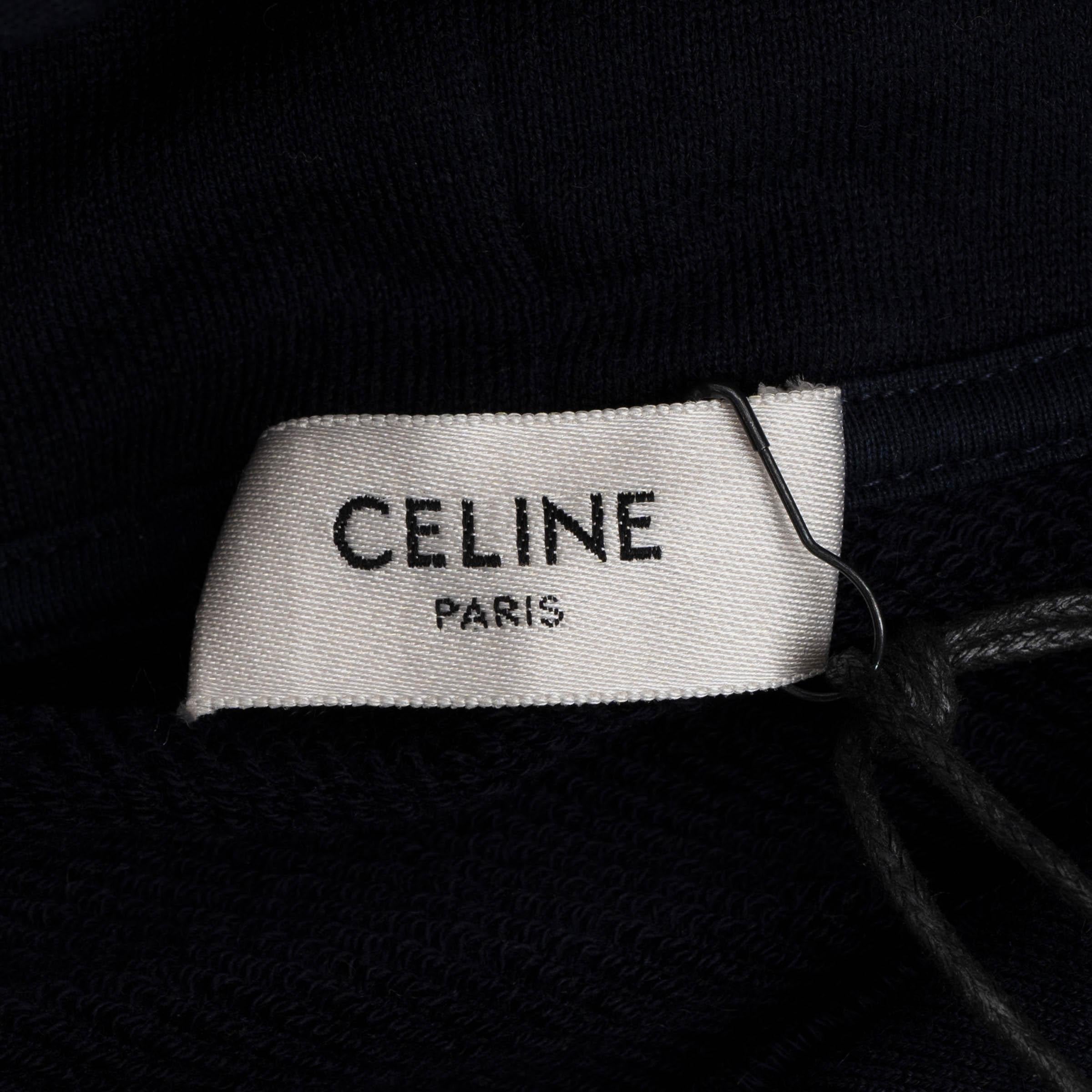 CELINE Felpa TRIOMPHE HOODIE blu navy in cotone e cashmere L in vendita 2