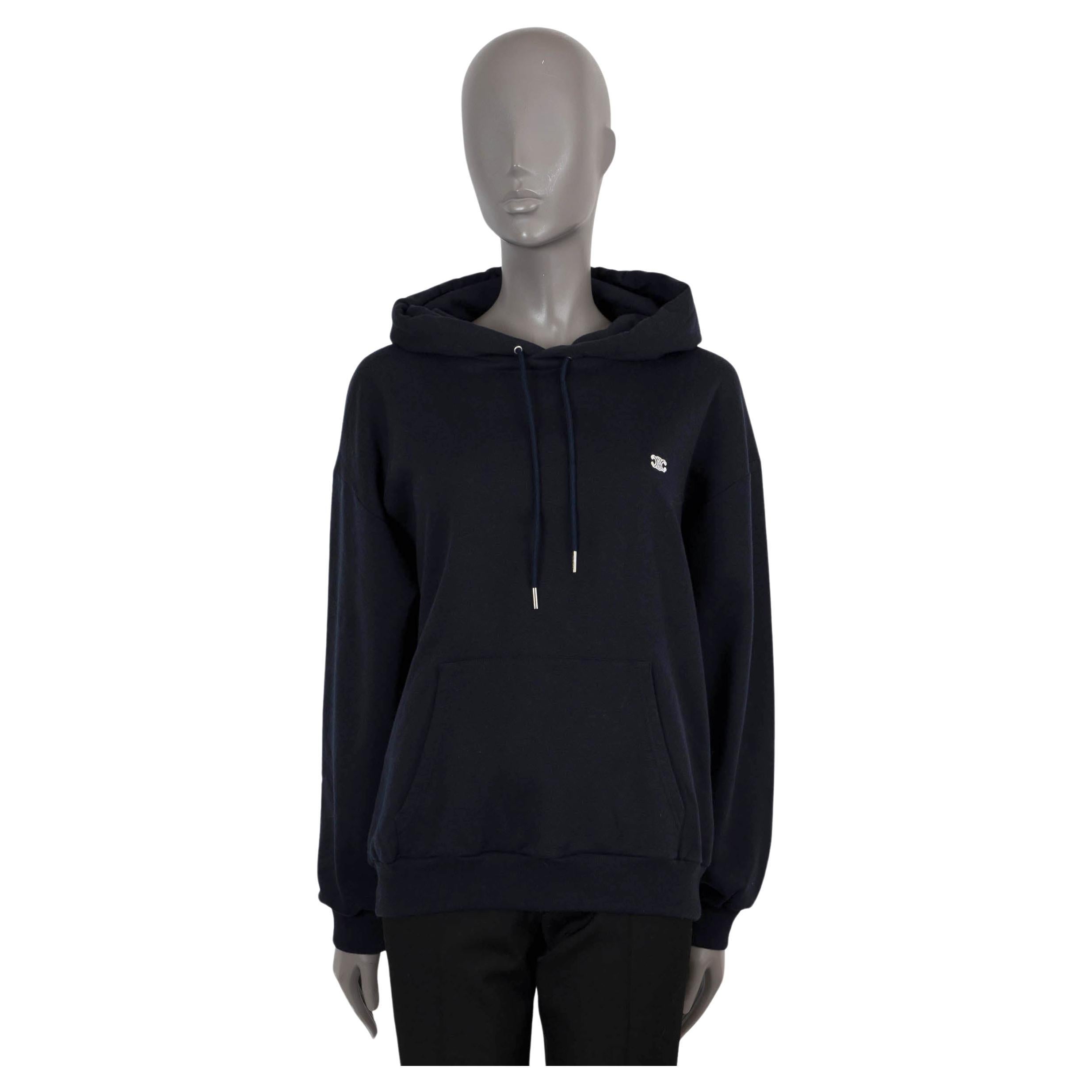 CELINE navy blue cotton & cashmere TRIOMPHE HOODIE Sweater L