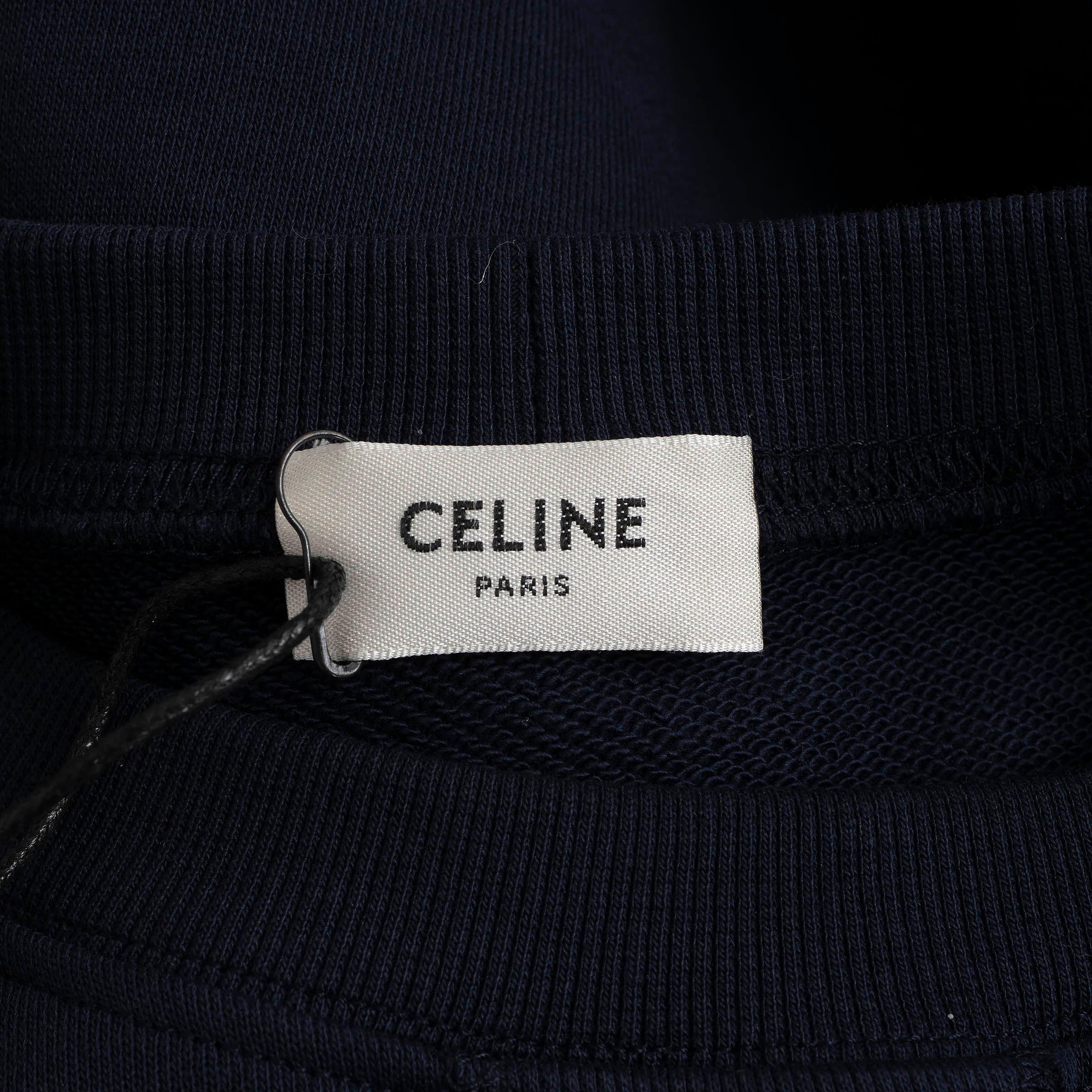 Celine Maglione in cotone blu navy LOGO OVERSIZED FLEECE M. I. in vendita 1