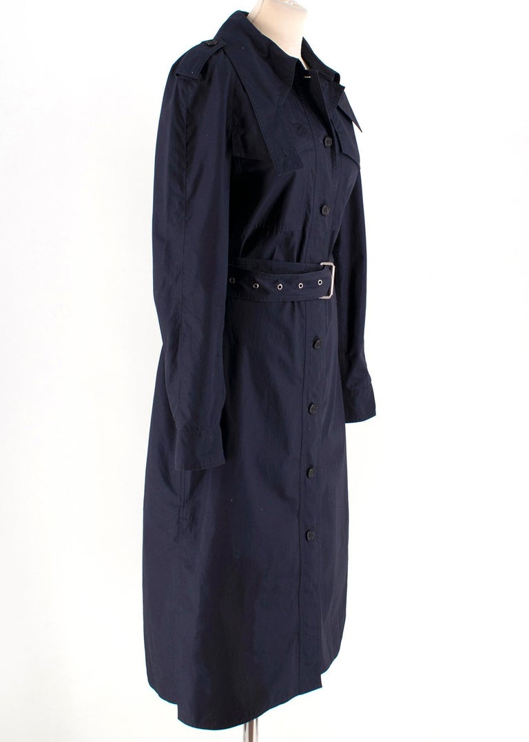 Celine Navy Blue Eyelet Belted Trench Coat SIZE FR 38 For Sale at 1stDibs