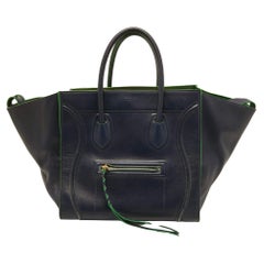 Céline Navy Blue/Green Leather Medium Phantom Luggage Tote Céline Navy Blue/Green Leather Medium Phantom Luggage Tote