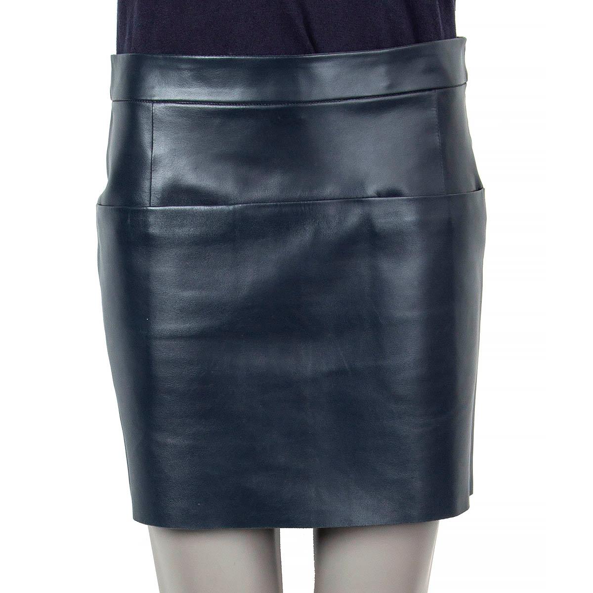 blue leather mini skirt