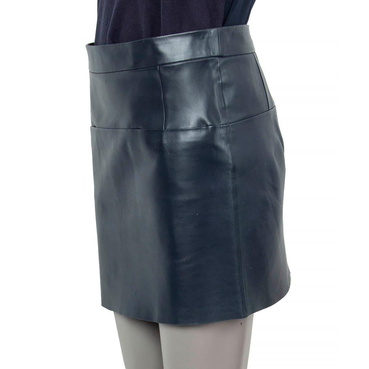 Black CELINE navy blue leather FRONT POCKET MINI Skirt 36 XS For Sale
