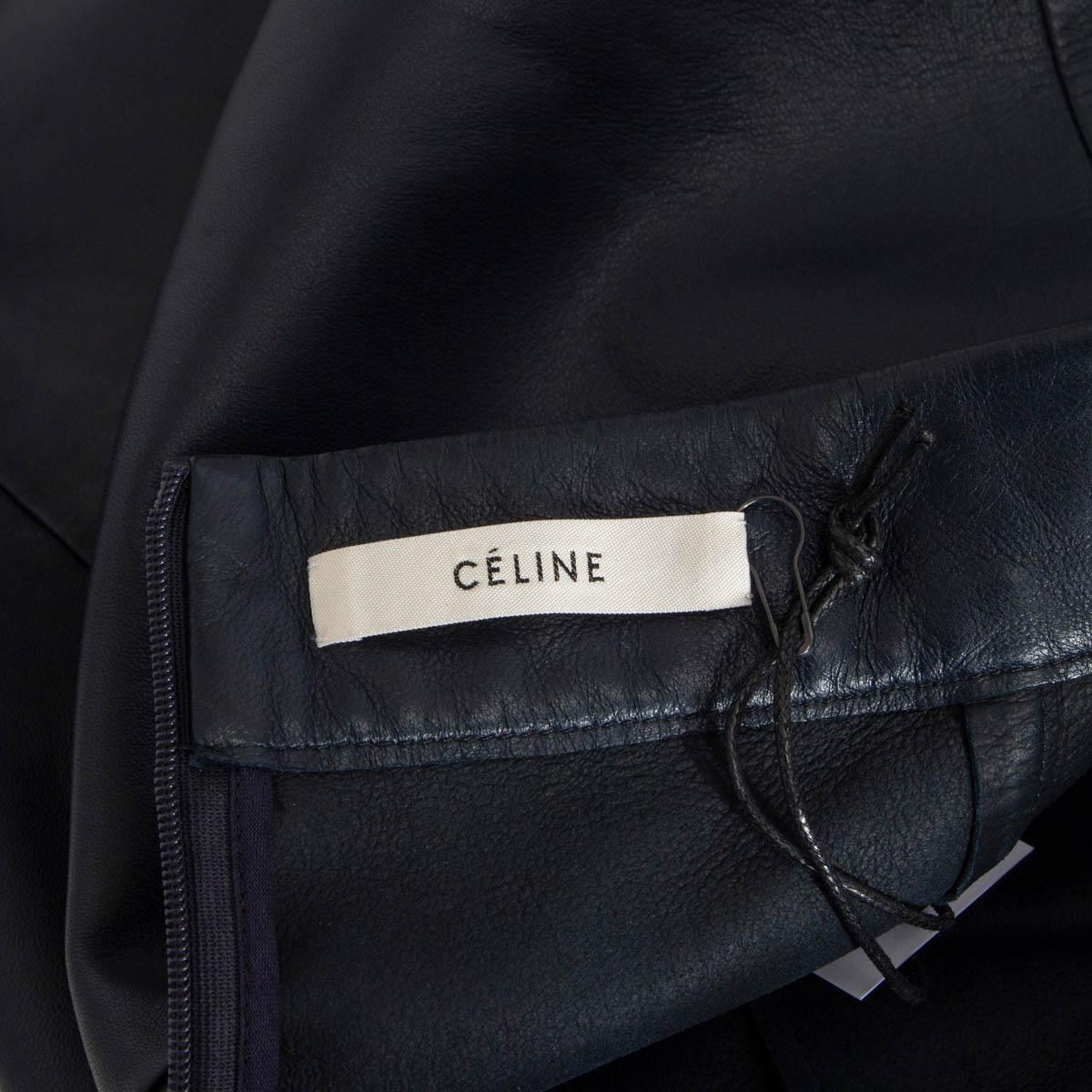 CELINE navy blue leather FRONT POCKET MINI Skirt 36 XS For Sale 1