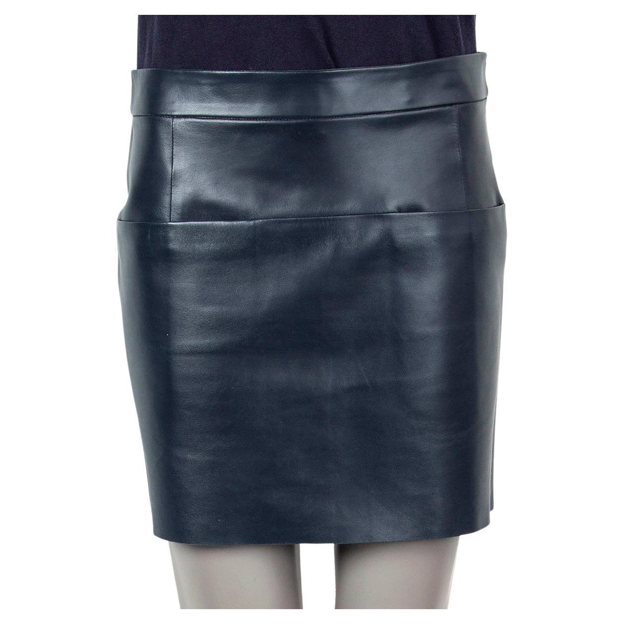 CELINE navy blue leather FRONT POCKET MINI Skirt 36 XS For Sale