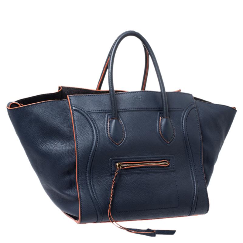 Black Celine Navy Blue Leather Medium Phantom Luggage Tote