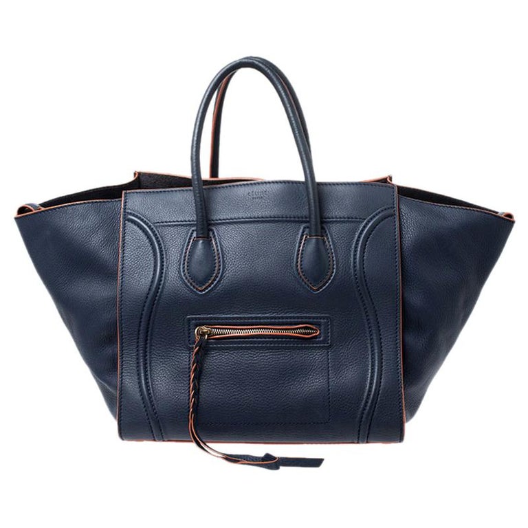 Celine Navy Blue Leather Medium Phantom Luggage Tote For Sale at 1stDibs