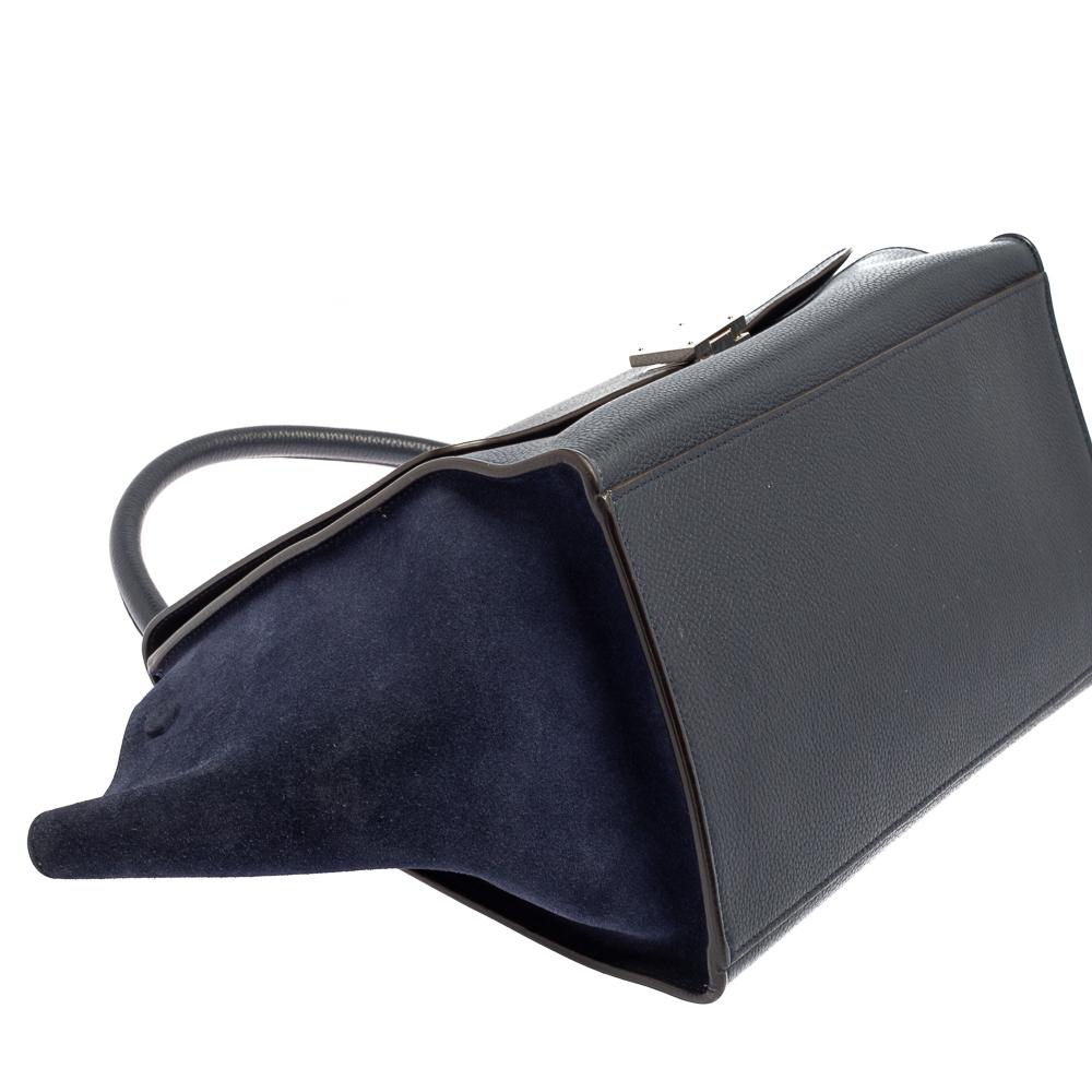 Celine Navy Blue Leather Medium Trapeze Top Handle Bag 5