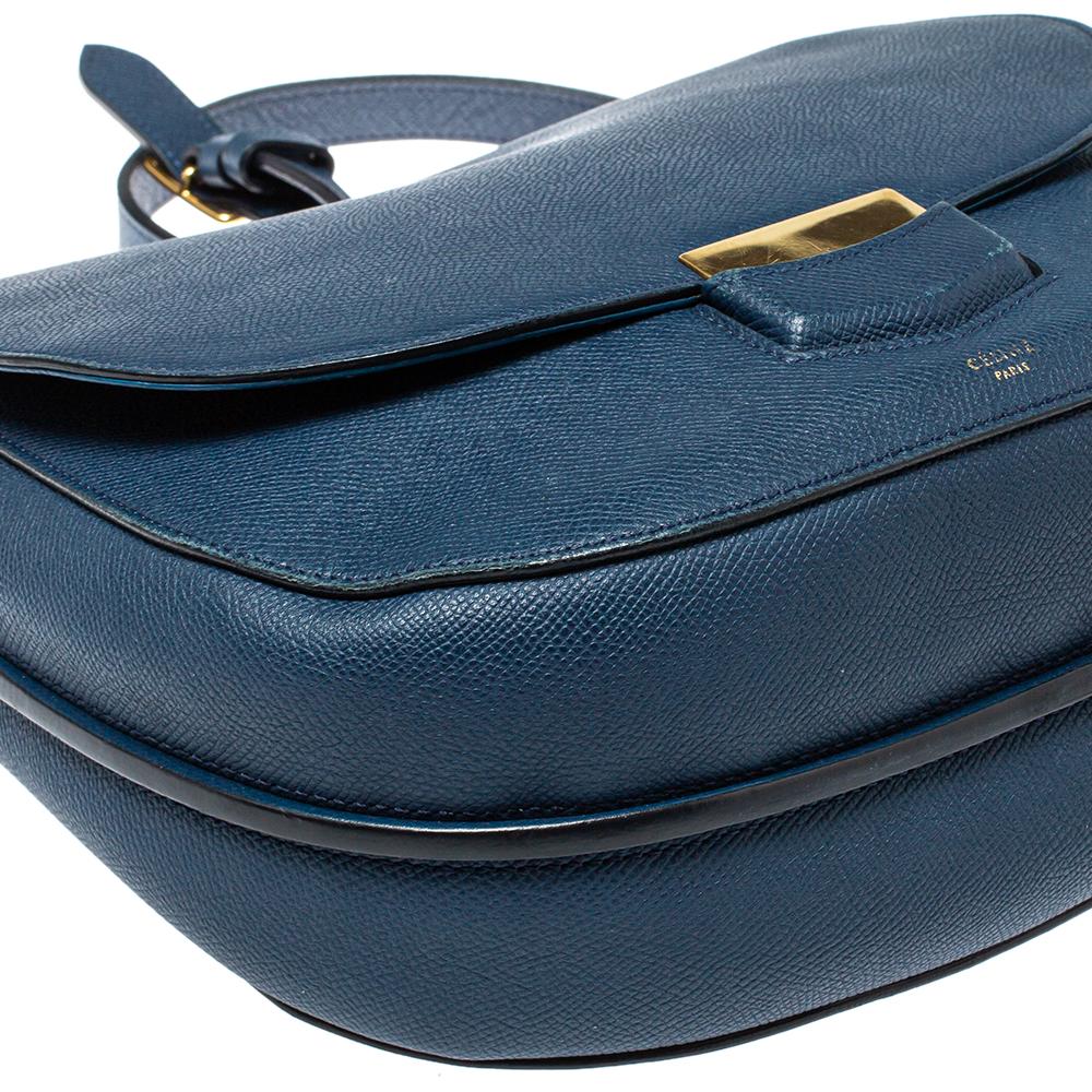 Black Celine Navy Blue Leather Medium Trotteur Shoulder Bag