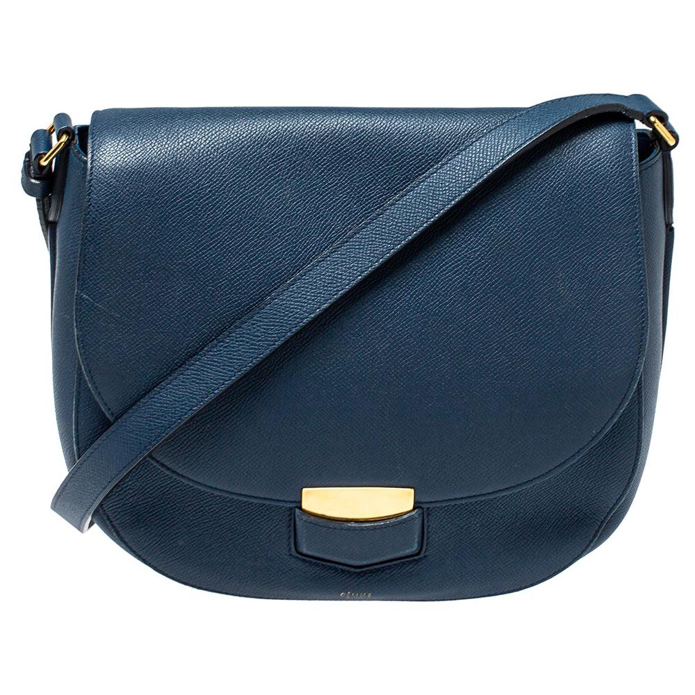 Celine Navy Blue Leather Medium Trotteur Shoulder Bag